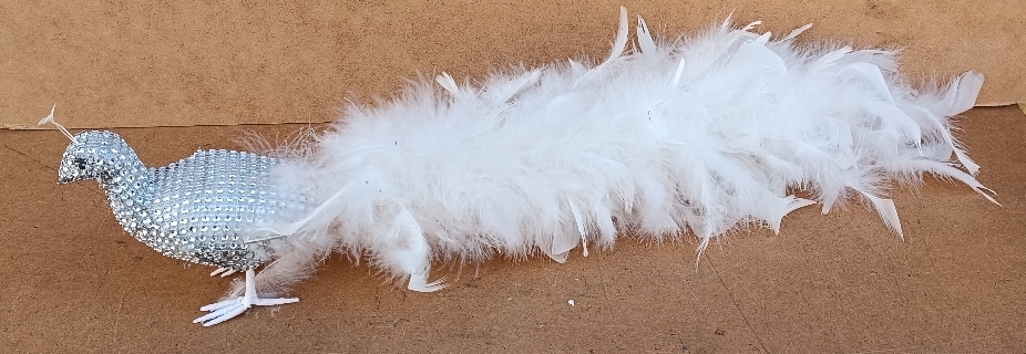 Pavo real plumas blanco. Ref 26235. 60x9x16