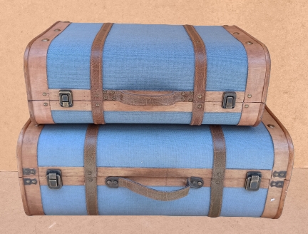 Maletas de madera tela vaquera clara. Ref 67588. Grande 61x24x37. Pequeña 45x16x30 