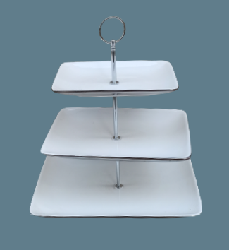Porta pasteles metal 3 pisos. Ref 2392023. 35x30x20