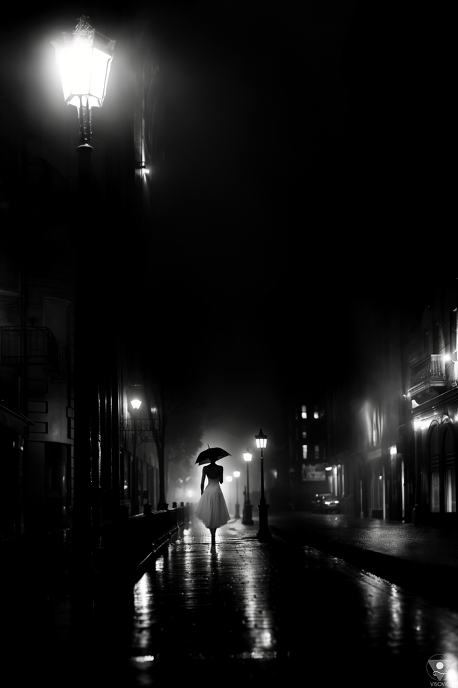 manhattan midnight | woman walking in the night, film noir  • www.visovio.de •