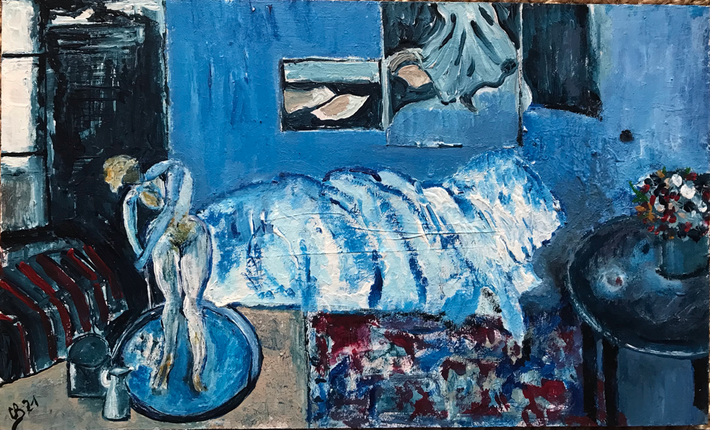 mein Picasso in Blau 39 x 24 Öl & Acryl