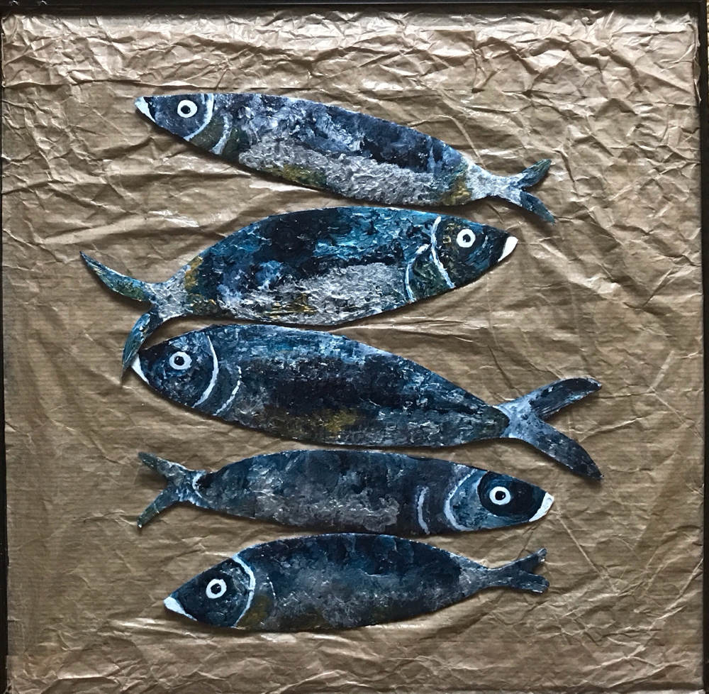 Heringe 30 x 30 Acryl Pappe