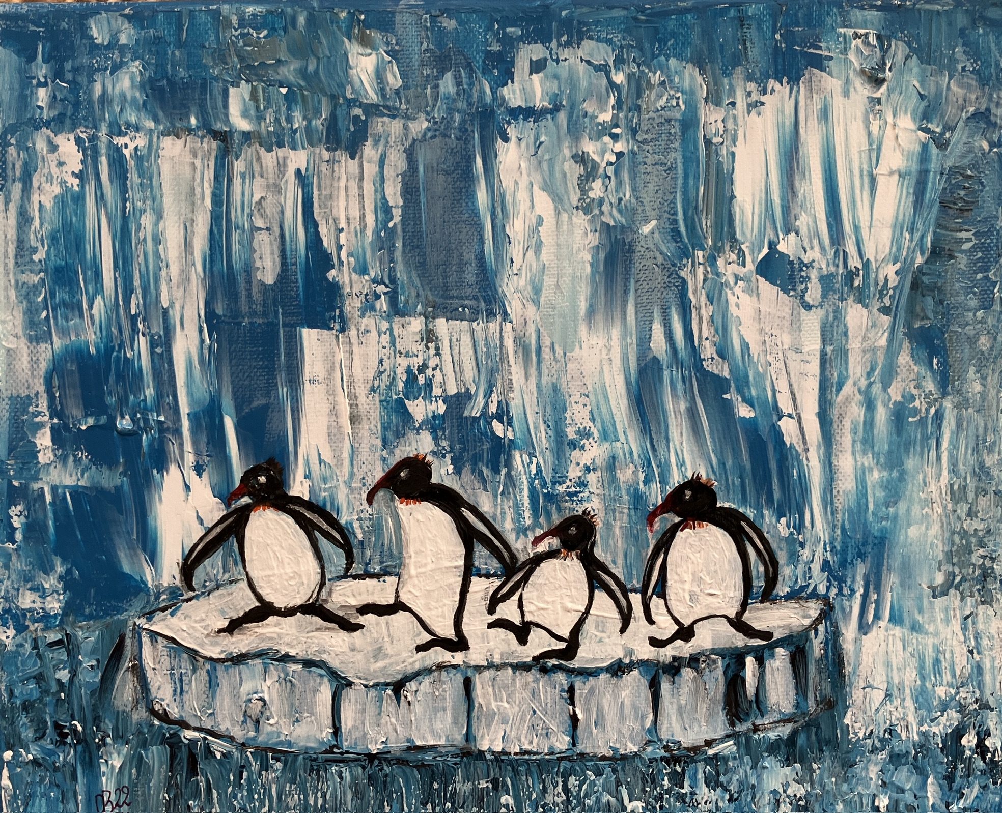 Pinguintanz auf der Eisscholle 30 x 24 Acryl