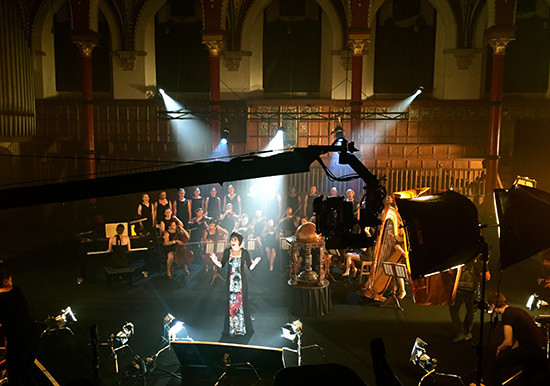 Enya, Wired Strings and the choir from the Royal College of Music in the 'Speech Room' at Harrow School for "Echoes In Rain" video.