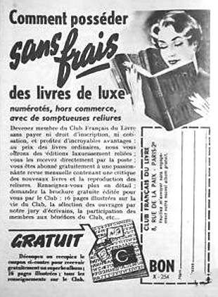 Publicité pour le Club français du livre années 50