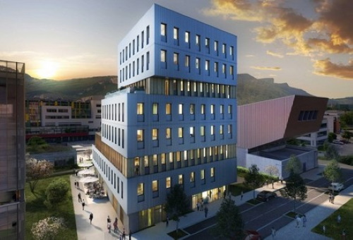 Grenoble  le Xylo sept niveaux  Hormis une structure centrale en béton, les planchers, les poteaux, les poutres et les façades seront en bois. La structure centrale et le rez-de-chaussée sont en béton  