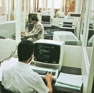 Développeurs mettant au point des programmes sur IBM 3270 en 1979