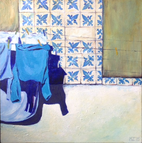 Blauw truitje in Porto, 2015, acryl op doek, 50X50, prijs op aanvraag