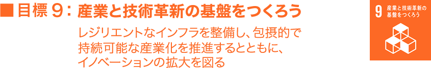 SDGs 目標9：産業と技術革新の基盤をつくろう　リジリエントなインフラを整備し、包括的で持続可能な産業化を推進するとともに、イノベーションの拡大を図る　/　マニフレックスの取り組み