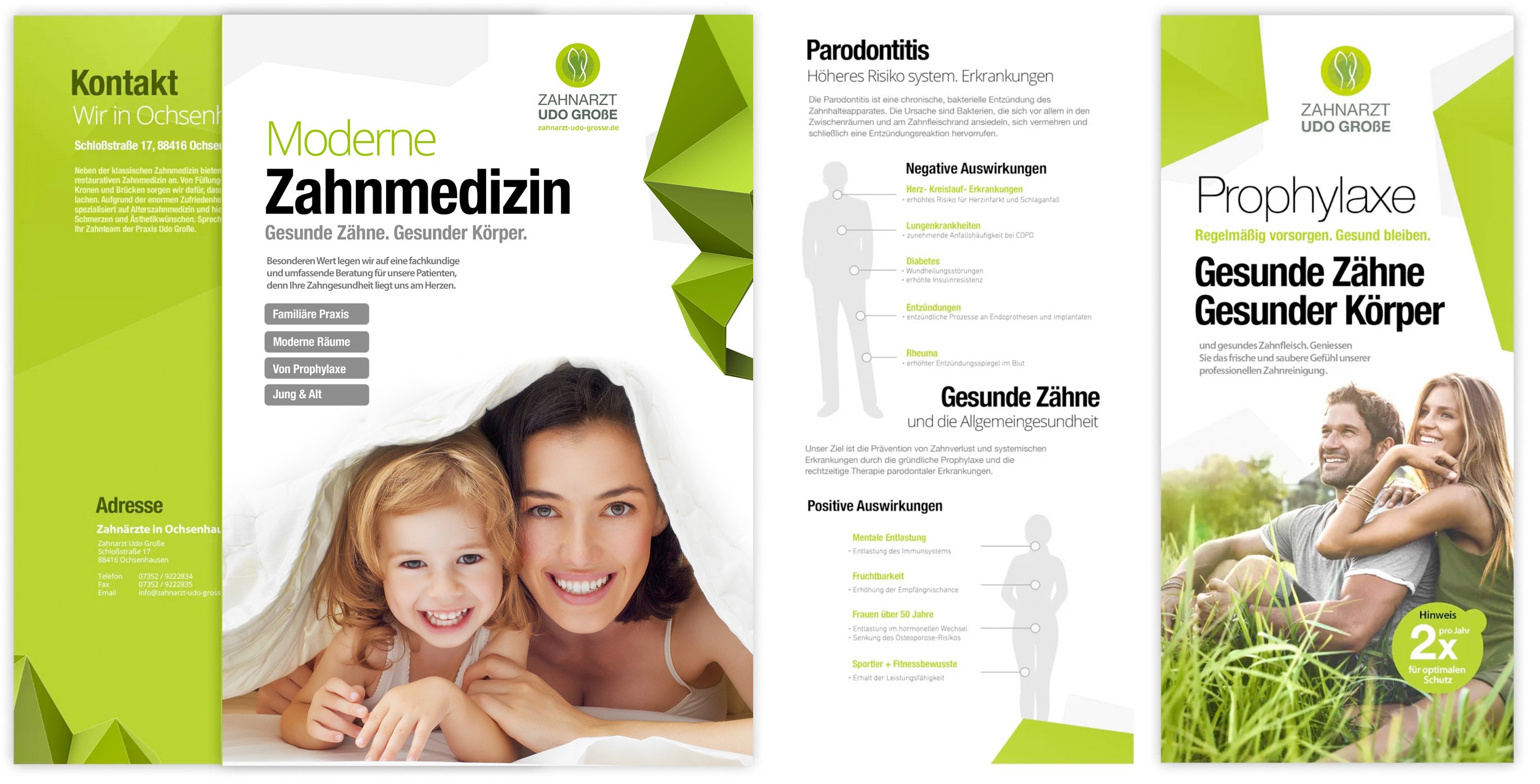Moderne Zahnmedizin und Prophylaxe Broschuere – Zahnarzt Printdesign von Werbeagentur Berlin digitalgrafik24
