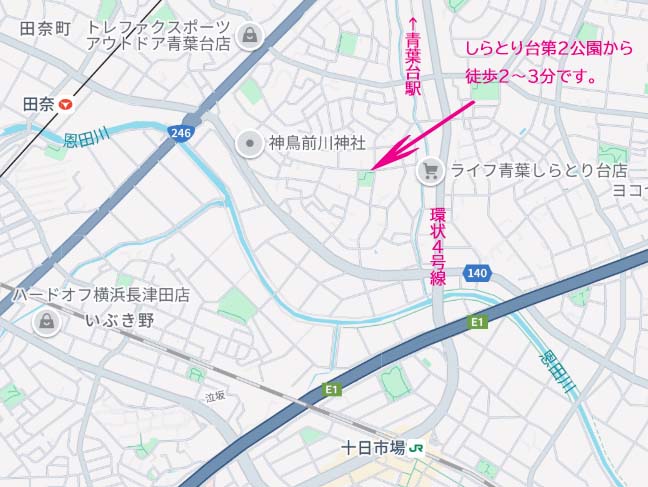 横浜市青葉区青葉台　緑区十日市場・中山　バイオリン教室地図　