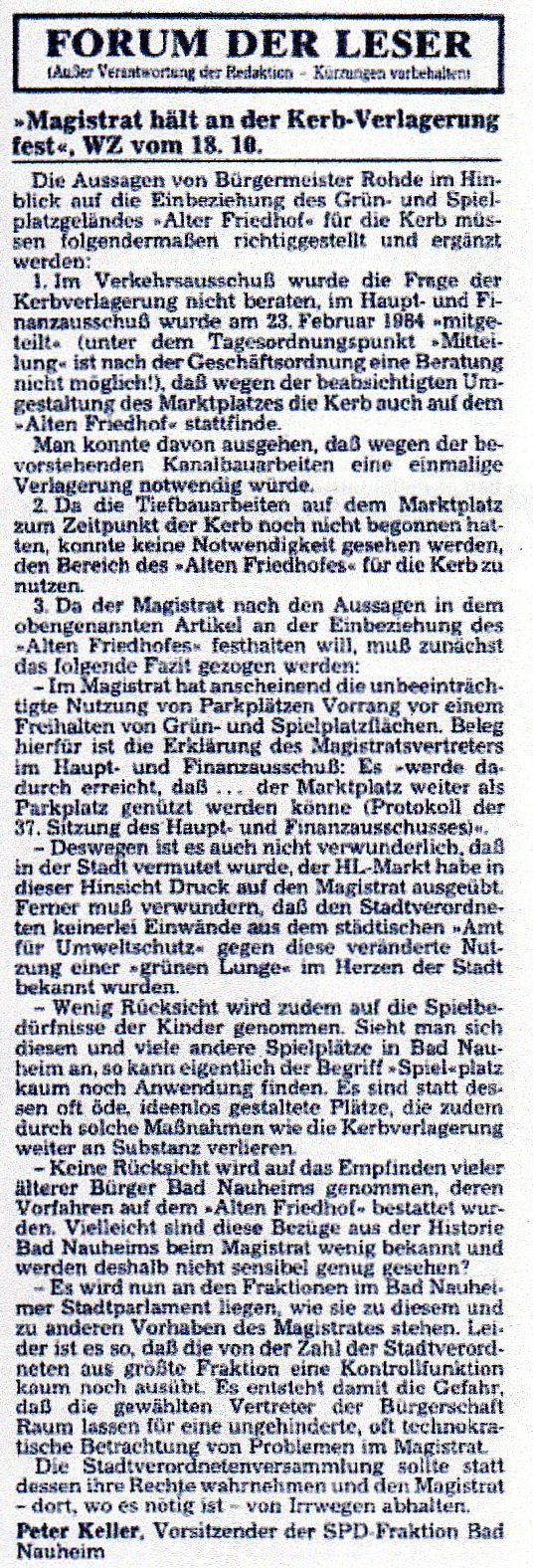 Wetterauer Zeitung vom 20. Oktober 1984