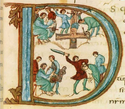 Lettrine D  Sacramentaire de Drogon. France, IXe siècle.
