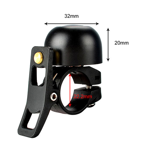 Masse der lauten Fahrrad Glocke: 20 mm Hoehe der Glocke, 32 mm Umfang der Glocke, 22,2 mm Umfang der Schelle