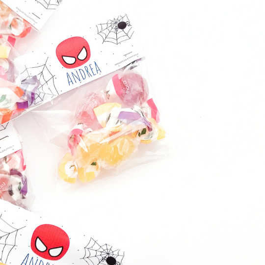 COMPLEANNO SPIDERMAN - CARAMELLE SINGOLE E CARAMELLE IN BUSTINA TRASPARENTE