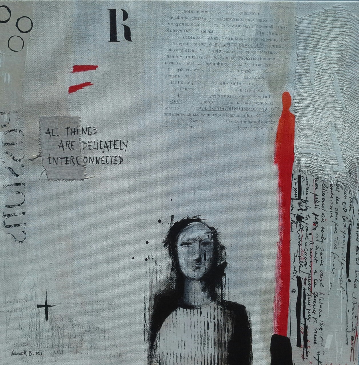 "Connexions" (35×35 cm) techniques mixtes sur toile 2016