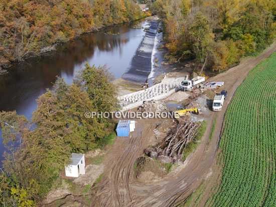 Suivi de chantier par drone de la construction de la passe à poissons du Moulin Brelan à Saint-Pourçain réalisée par NGE