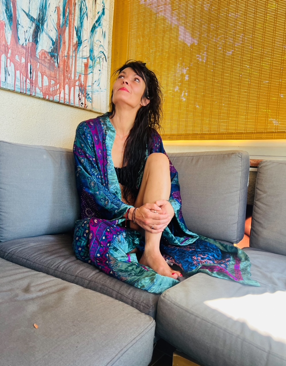 Kimono réversible violet & rose – motif indien raffiné