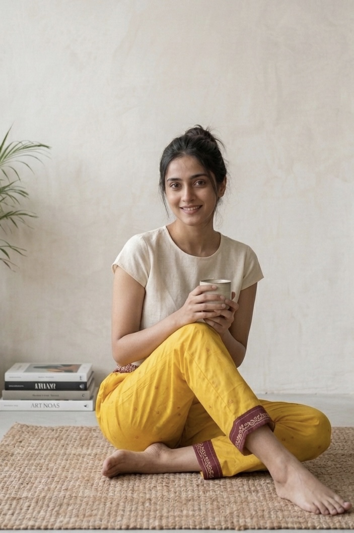 Chaque pantalon est réalisé à partir de saris recyclés, ce qui rend chaque modèle totalement unique. Fabriqué artisanalement en Inde dans des ateliers composés exclusivement de femmes, il participe à soutenir leur autonomie financière tout en valorisant u