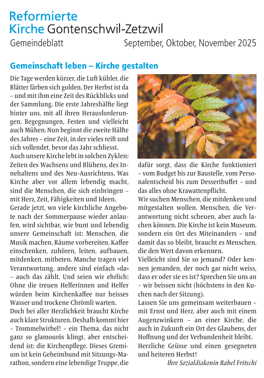 Gemeindeblatt September - November 2025