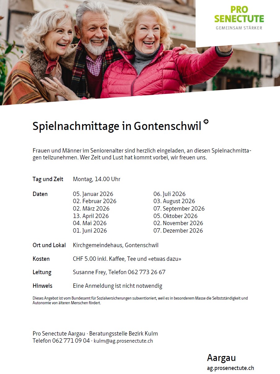 PRO SENECTUTE Spielnachmittage für SeniorInnen 2026