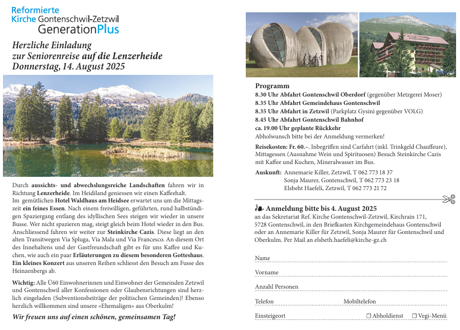 Seniorenreise auf die Lenzerheide am 14. August 2025