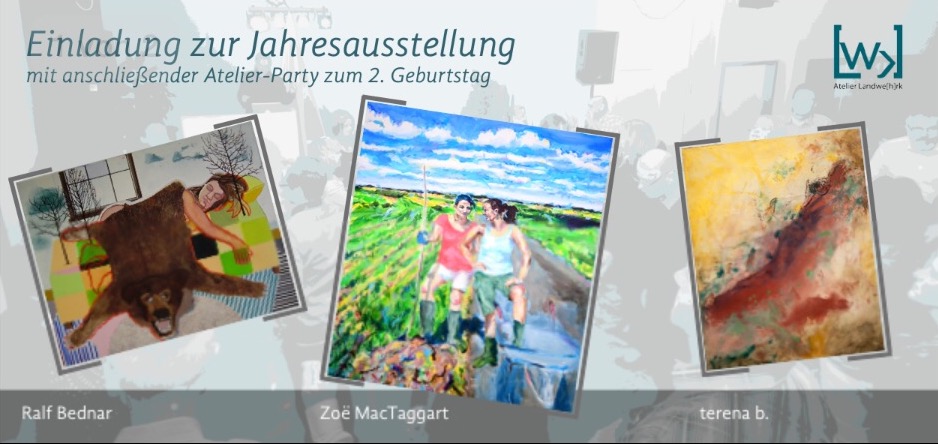 Einladung zur Jahresausstellung und Atelierparty der Ateliergemeinschaft Landwehrkin Hannover