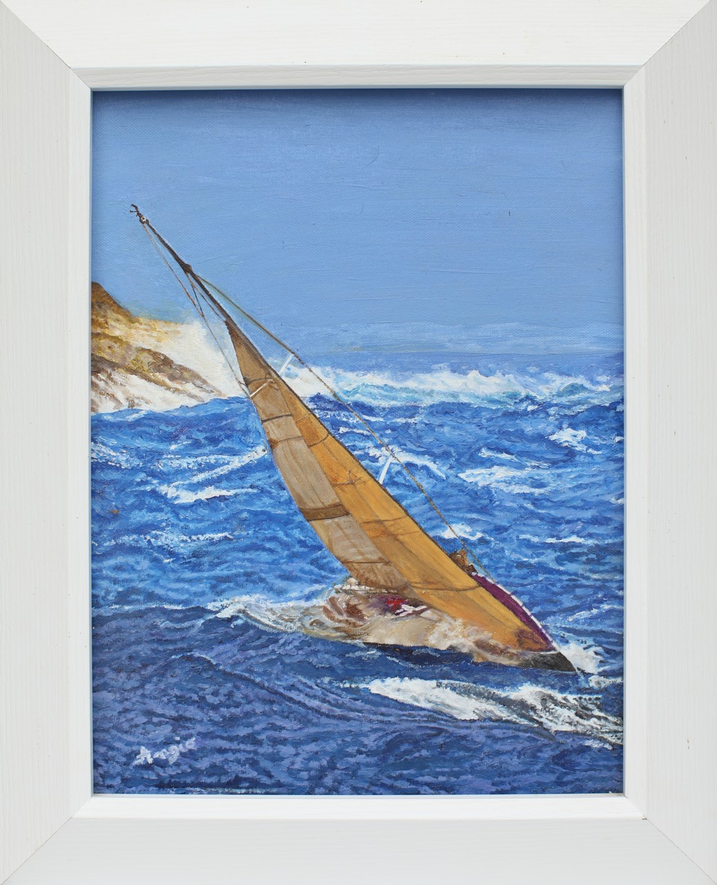 Quadro Olio su Tela | Regata con Mare in Burrasca | Dimensioni: 29.5x38.5 cm - 41x50.5 cm (con cornice)