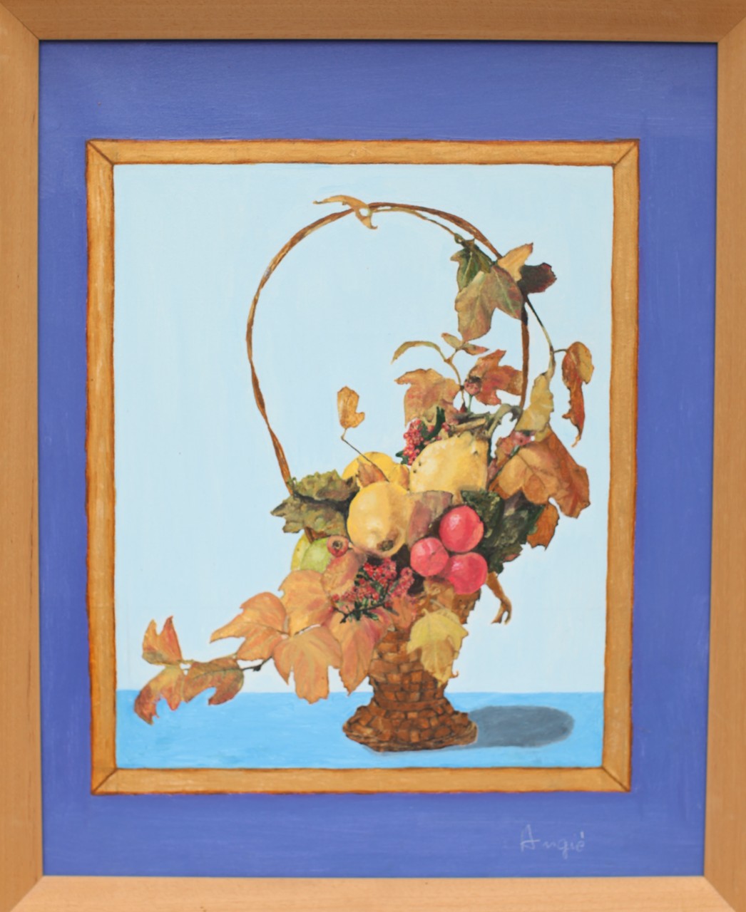 Quadro Olio su Tela | Cesto con Frutta | Dimensioni: 39x49 cm - 56.5x46.5 cm (con cornice)