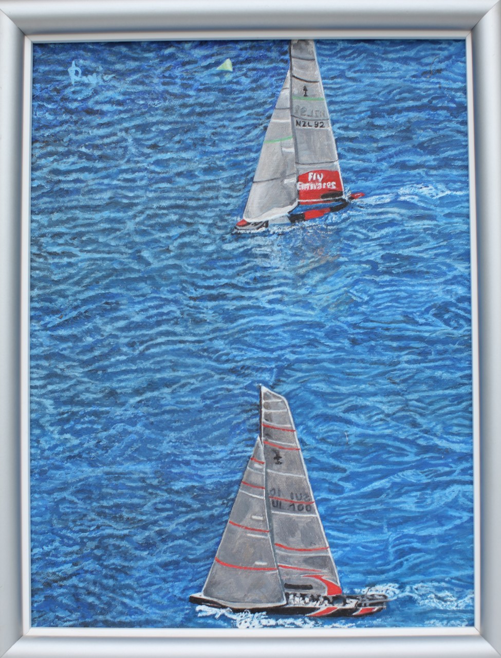 Quadro Olio su Tela | America's Cup 2007, Alinghi Vince | Dimensioni: 29x38.5 cm - 34x44 cm (con cornice)