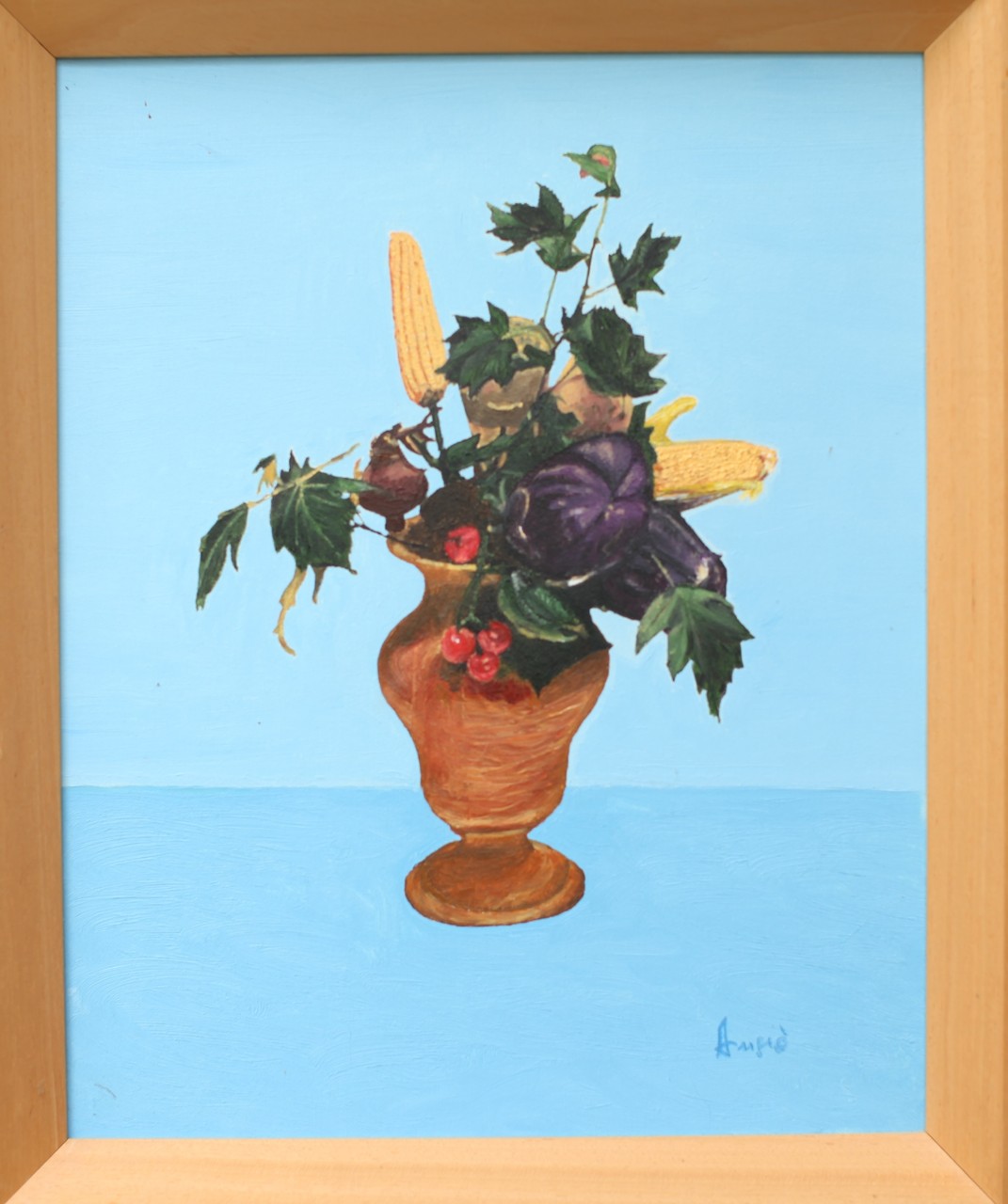 Quadro Olio su Tela | Vaso con Verdure | Dimensioni: 39x49 cm - 56.5x46.5 cm (con cornice)