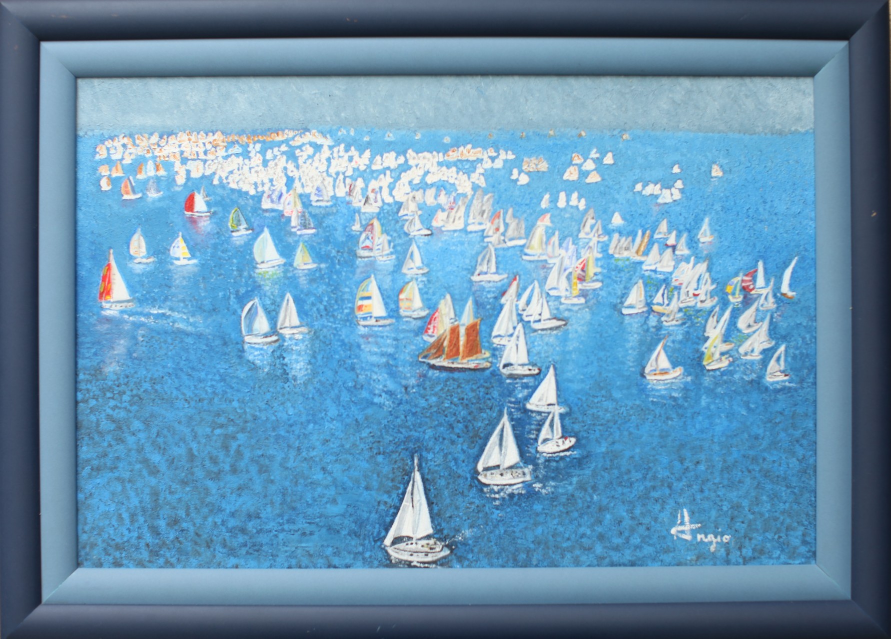 Quadro Olio su Tela | La Barcolana, Storica Regata Velica Europea - Golfo di Trieste | Dimensioni: 59.5x39 cm - 71x51.5 cm (con cornice)