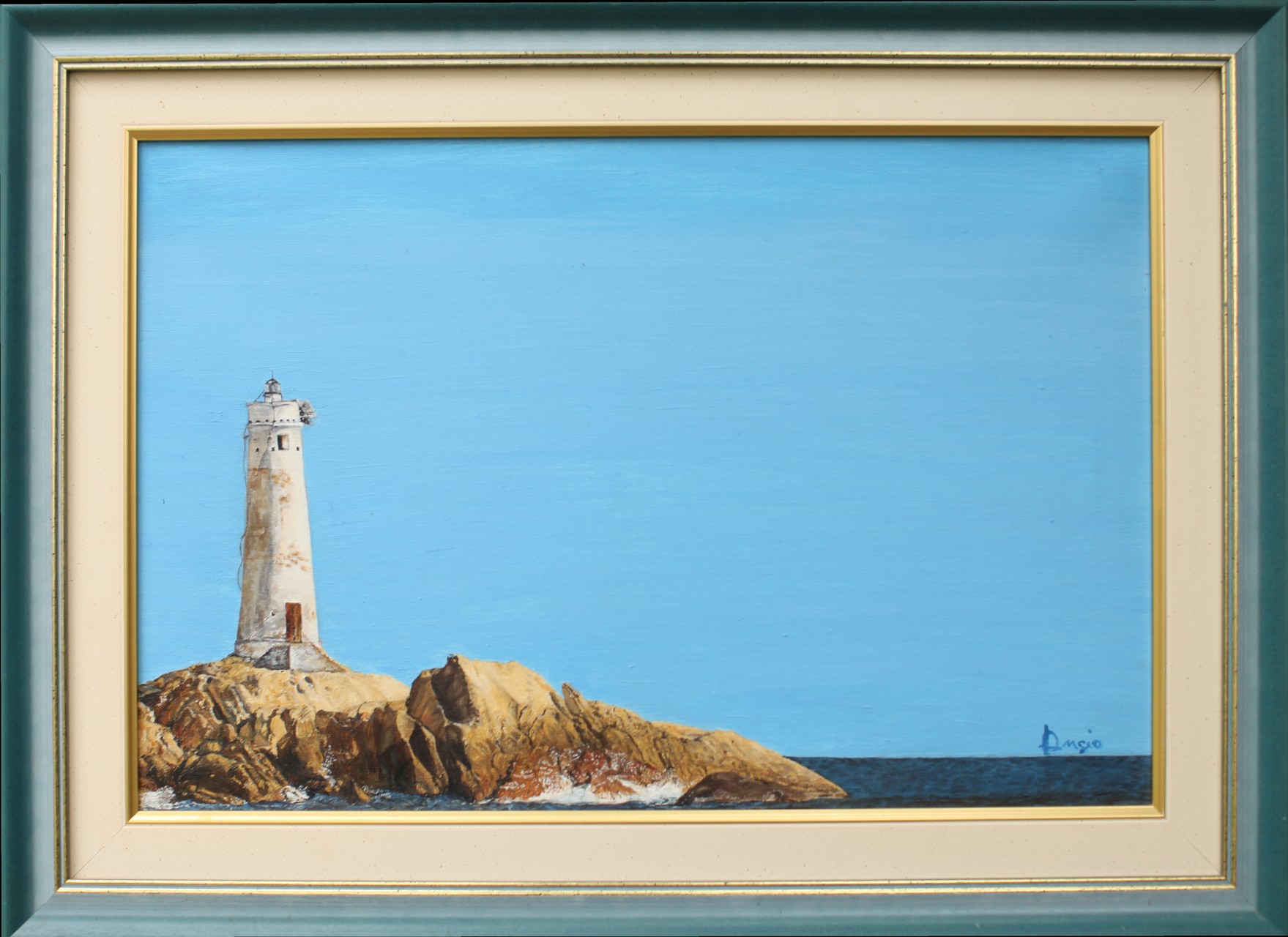 Quadro Olio su Tela | Faro dell'Isola Razzoli - Arcipelago della Maddalena | Dimensioni: 59x39 cm - 74.5x55 cm (con cornice)