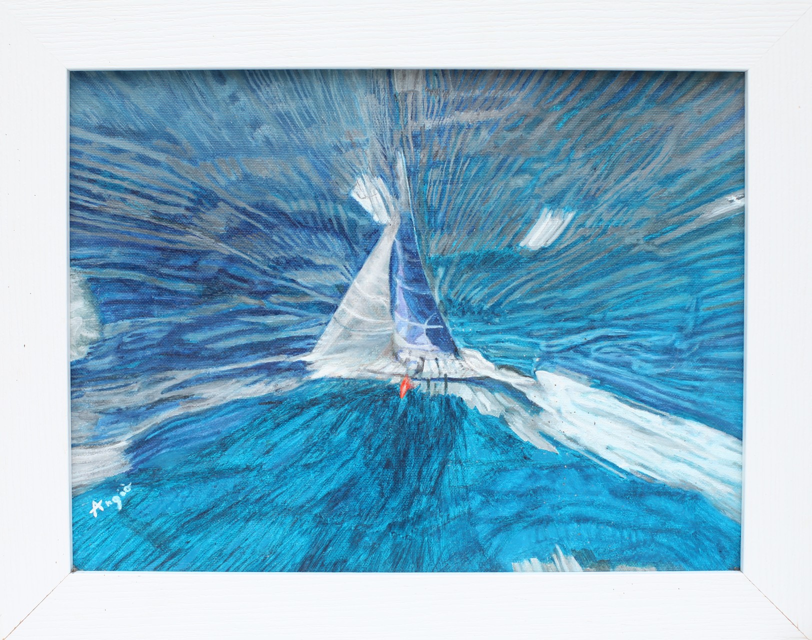 Quadro Olio su Tela | Azzurra, la Mitica Imbarcazione dello Yacht Club Costa Smeralda (YCCS), Orgoglio Italiano | Dimensioni: 39x29 cm - 47x37 cm (con cornice)
