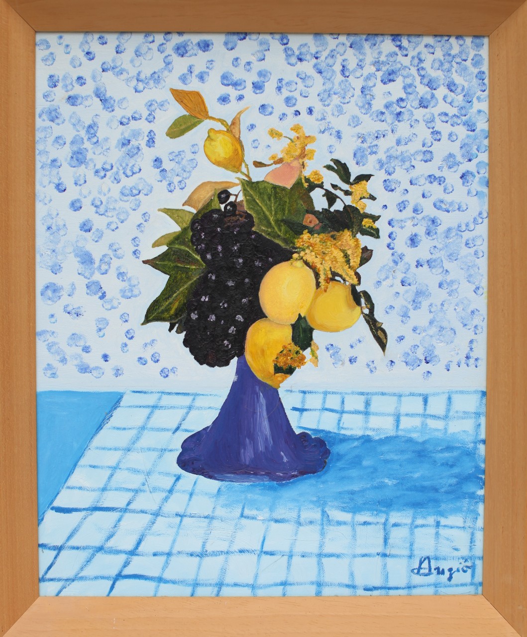 Quadro Olio su Tela | Vaso con Frutta ed Agrumi | Dimensioni: 39x49 cm - 56.5x46.5 cm (con cornice)