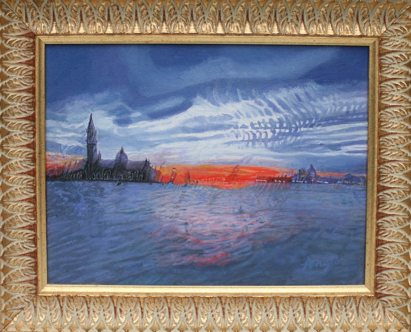 Quadro Olio su Tela | San Giorgio Maggiore al Crepuscolo - Venezia | Dimensioni: 38.5x29 cm - 51x42 cm (con cornice)