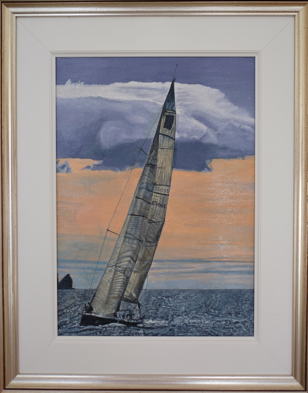 Quadro Olio su Tela | Navigazione al Crepuscolo | Dimensioni: 24x34 cm - 37.5x47 cm (con cornice)