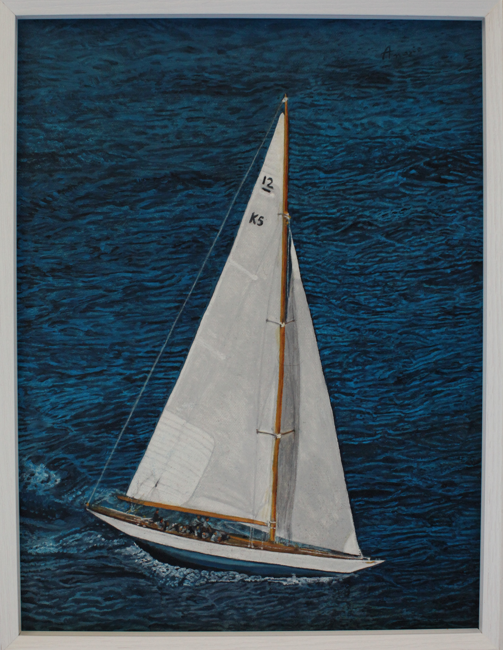 Quadro Olio su Tela | Mare Blu | Dimensioni: 29.5x38.5 cm - 41x50.5 cm (con cornice)