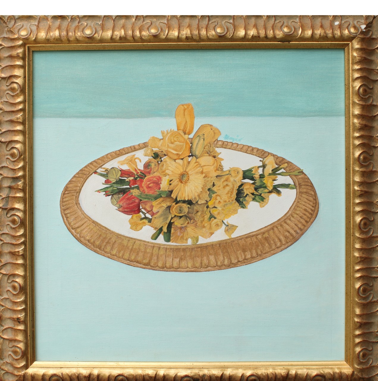 Quadro Olio su Tela | Composizione di Fiori | Dimensioni: 38.5x38.5 cm - 49x49 cm (con cornice)