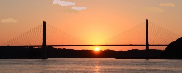 呼子大橋夕日（佐賀県唐津市）風景画　クレパス画原画 呼子大橋夕日 東松浦郡呼子町[25581004381]の写真・イラスト素材