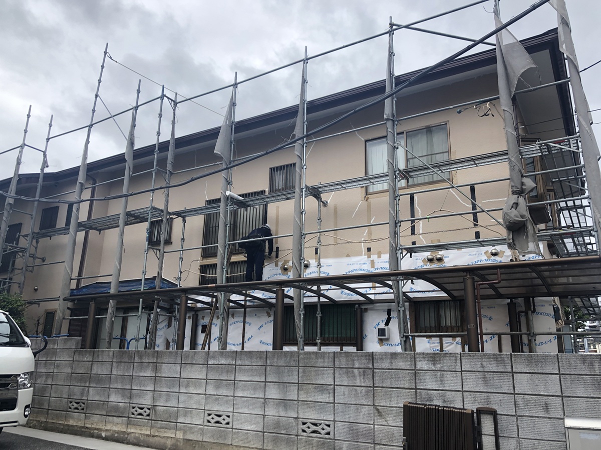 【施工中1】外壁工事－防水シートと防水テープで防水処理