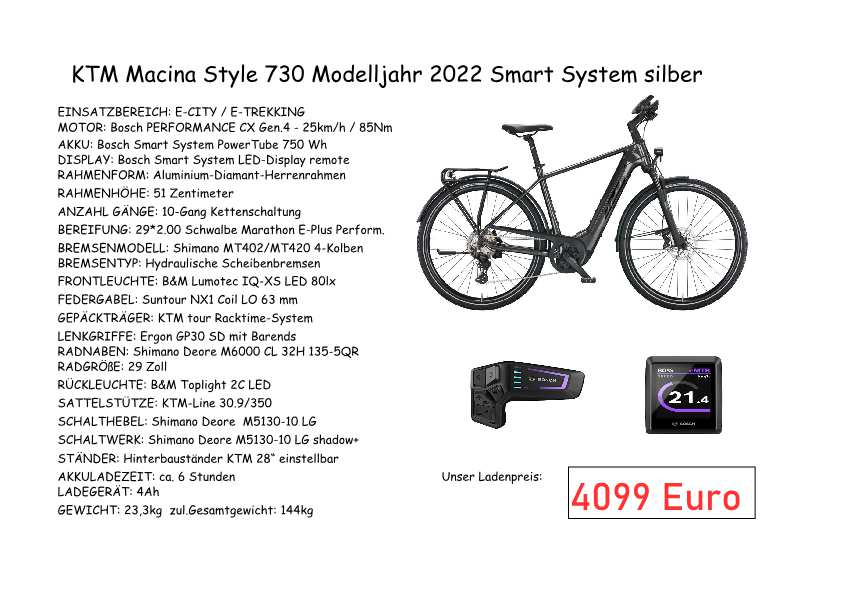 KTM Macina Style 730 750Wh Herren 51cm glanzgrau Modell 2022