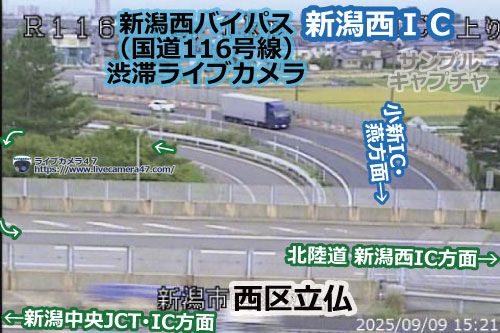新潟バイパス･新新バイパス･新潟西バイパスの渋滞ライブカメラ「新潟西ＩＣ」の平常時のサンプル画像