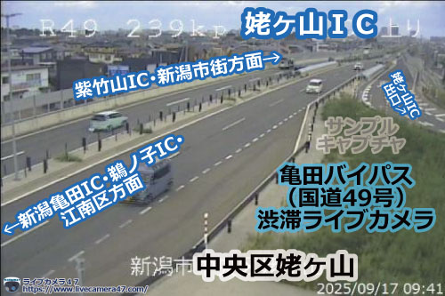 亀田バイパス･横雲バイパスの渋滞ライブカメラ「姥ヶ山ＩＣ」の平常時のサンプル画像
