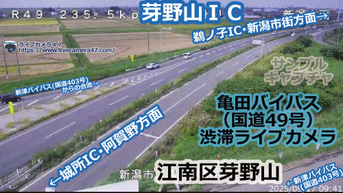 亀田バイパス･横雲バイパスの渋滞ライブカメラ「芽野山ＩＣ」の平常時のサンプル画像