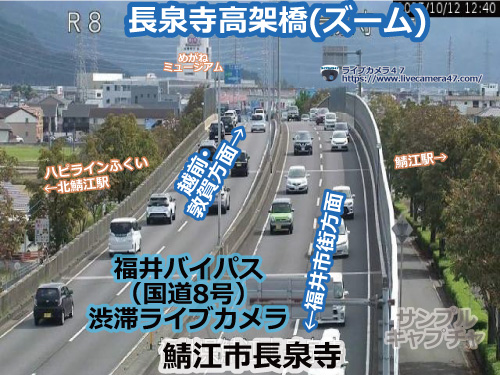 福井バイパスの渋滞ライブカメラ「長泉寺高架橋(ズーム)」の平常時のサンプル画像