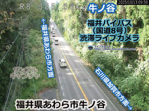 福井バイパスの渋滞ライブカメラ「牛ノ谷(下り)」の平常時のサンプル画像