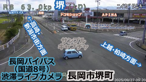 長岡バイパスの渋滞ライブカメラ「堺」の平常時のサンプル画像