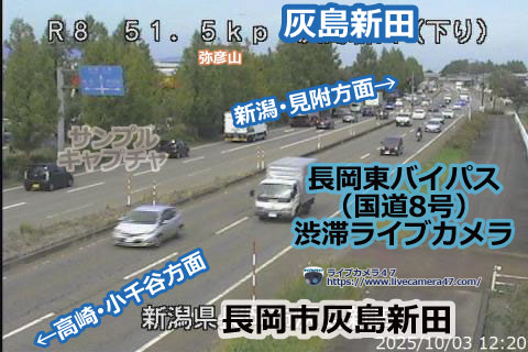 長岡東バイパスの渋滞ライブカメラ「灰島新田」の平常時のサンプル画像