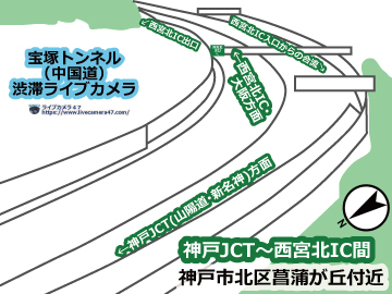 宝塚トンネルの渋滞ライブカメラ「神戸JCT～西宮北IC間」の平常時のサンプル画像